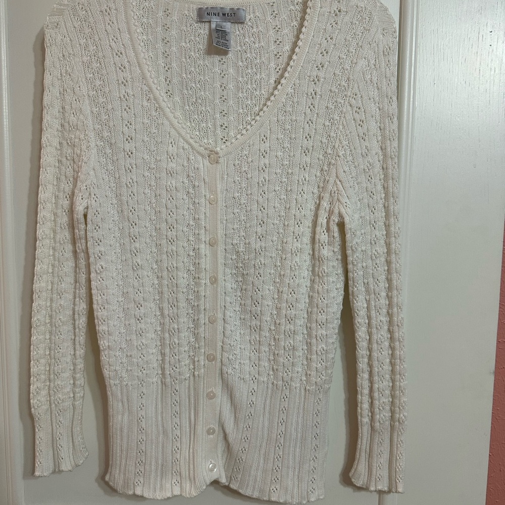 Nine West Women's Ivory Cardigan Sweater-light weight.